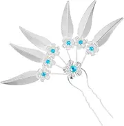 Lureme Vintage Ethnic Hairpieces Alloy Leaf Hairpin with Rhinestones Hair Accessories for Women (hb000019) (silver with blue strass)