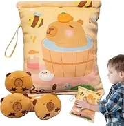 Snack Bag for Kids | Plush Capybara Snack Bag,Soft Hugging Pillow with Lanyard, Keychain with 4 Dolls for Preschoolers Students Women Girls Boys Travel Picnic
