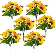 6pcs Artificial Flowers Sunflowers Plastic Artificial Plants with Stems for Wedding Bridal Shower Table Birthday Garden Decor Outdoor UV Resistant Fake Plants