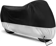 BLOODYRIPPA Motorcycle Cover for All Seasons, Waterproof, UV Protection and Dust Proof, Outdoor Protection Cover with Lock Holes and Storage Bag, Fits Motorbikes, Scooter, Mopeds, Black/Silver, XL