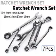 7Pcs Mix Vanadium Ratchet Wrench Spanners Combination Fixed Ratcheting Ring Set