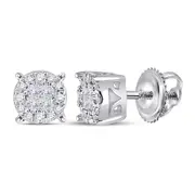 14k White Gold Princess Diamond Fashion Cluster Earrings 1/6 Cttw