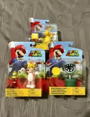 Super Mario Nintendo Cat Peach, Bone Piranha Plan, Koopa Troopa 4" Figures, NEW