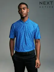 Cobalt Blue/White Active Print Golf Polo Shirt (B93392) | $45