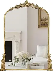 YIDIE Vintage Arched Mirror, 24"x 36"Antique Baroque Mirror Style Metal Beaded Frame for Entryway Hallway Living Room,Vintage Gold
