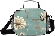 Daisy Rustic Board Insulated Lunch Box for Women Men - Ideal for Work, Picnics - Includes Adjustable Shoulder Strap