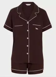 NEW PETER ALEXANDER PJ SET DREAMY BAMBOO JERSEY TOP & SHORTS CHOC BROWN S $129