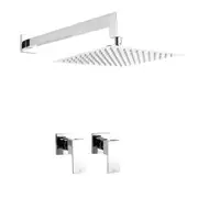 ACA WELS WATERMARK Square 10'' Ultrathin Stainless Steel Rainfall Shower Head Set 400mm Wall Extension Arm Dropper Twin Taps Chrome