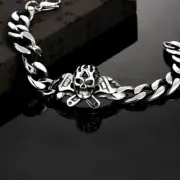 Punk Mens Stainless Steel Gothic Skull Cuban Link Chain Bracelet #BR56