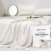 PROMEED 100% Pure Mulberry White Silk Sheet Set 4pcs, 23 Momme Grade 6A+ Silk...