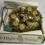 Vintage Tinsel Star Tree Top Light Gold Christmas Tree Topper WIth Box