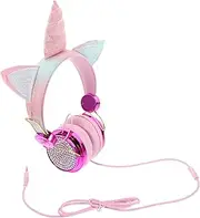 OSALADI Headphones with Microphone Unicorn Design Volume Control Soft Earmuffs Wired Ear Headset for Compatible with Smartphone Tablet and Laptop