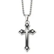 Stainless Steel Chisel Polished Black Ip-Plated With Cz Cross Pendant On A 20 Inch Ball Chain Necklace