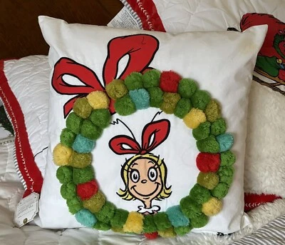 Pottery Barn Teen Grinch Cindy-Lou Who Pom Pom Pillow Cover BNWT