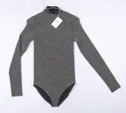 NEW Wolford Joan Black Lurex Ribbed Metallic Mock Turtle Neck Bodysuit M