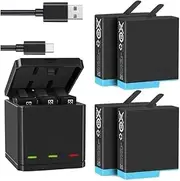 Probty Compatible for GoPro Hero 8 Hero 7 Hero8 Black Battery Or Triple Charger Compatible for GoPro Hero 8 Camera Battery Full Decode(4BatteryWithCharger)