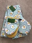 Kate Spade 4 Pc Set 2 Mini mitts 2 Kitchen Towels Fried Egg Aqua Yellow NWT