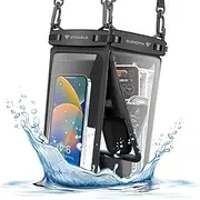 Vitchelo Double Space Waterproof Phone Pouch - Waterproof Phone Case with Lanyard for iPhone 14/13/12 Pro Max/Pro/8 Plus, Galaxy S22/S21/S20/S10/Note 20/10/9 up to 9.5", Dry Bag for Vacation. Black