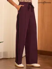 Love & Roses Berry Red Side Stripe Drawstring Trousers (B77831) | $57