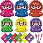 96Pcs Ninja Birthday Party Supplies Ninja Warrior Plates Napkins Decorations Master Tableware Set Karate Dinnerware for Kids Boys Girls Birthday Party Favor for 24 Guests
