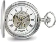 Charles Hubert Stainless Hunter Case w/ Shield Skeleton Pocket Watch XWA6116