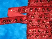 6 yards 1" width red cherry velvet ribbon with red sequined and beads trim