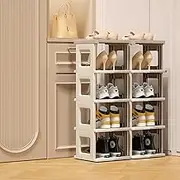 Double shoe rack, foldable shoe rack, small shoe rack in the entrance, adjustable partition, installation-free, four-point articulation force, load-bearing stability, suitable for entrance use(5F)