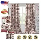 Modern 108" Blackout Curtains - Taupe & Red Geometric Design, 2 Panels Set