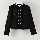 CeCe Women Crystal Button Metallic Tweed Jacket Black Size 4 NWT