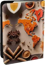 [GaxfjRu] World Map Made up of Spices Print Leather Passport Holder Covers Case, Waterproof Travel Wallet Passport Holder for Women Men, Black, One Size
