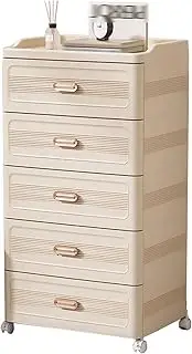 GUAWJRZDP Storage Cabinet Plastic, Drawers Storage Cabinet, Chest of Drawers, Movable Drawer Chest, Home Storage Cabinets, High Rim Design, for Bedroom, Living Room, Off-White(5 Drawers)