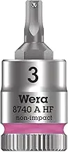 Wera 8740 A HF 1/4-Inch Drive Hex-Plus Bit Socket with Holding Function, 3 x Tip Size 28 mm Length