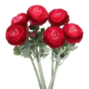Artificial Ranunculus Flowers, 6 Stems Faux Permanent Flower Floral, Rose Red