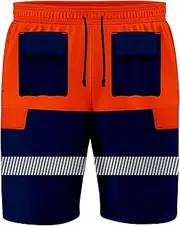 [TORO ACTIVA] 8 Pockets Mens Reflective High Visibility Hi Viz Safety Cargo Shorts Work Wear Shorts Drawstring Multi Pockets Adjustable Elasticated Waist