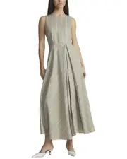 Lafayette 148 New York Open Fold Drape Front Linen-Blend Dress