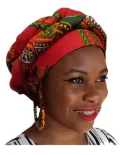 Red African Dashiki Print Ankara Modu Hat Pre-tied Head wrap DP3968PT