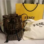 FENDI水桶包 MON TRESOR FF LOGO MINI 迷你 小款 皮革小水桶包 咖啡色