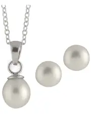 Splendid Pearls Rhodium Plated 6-7mm Pearl Necklace & Earrings Set
