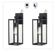 (2) Martin 1-Light 17”H Matte Black Outdoor Wall Lantern Sconce Dusk To Dawn