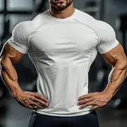 Men's T Shirt Muscle Shirt Moisture Wicking Shirts Short Sleeve Crew Neck Summer Plain Sports Lightweight Gymnatics Sporty Fitness Red black Black White Top Te