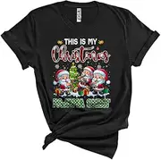 [Generic] This is My Christmas Pajama Shirt, Cute Plaid Three Santa Playing Oboe, Oboe Player Group Unisex T-Shirt