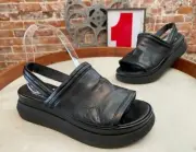 Miz Mooz Black Leather Backstrap Sandals Peep 39 8.5-9 New
