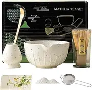Matcha Tea Whisk Set | Traditional Whisk Set Japanese Matcha Set - Starter Kit with Sifter, Scoop, Matcha Bowl, Whisk Holder for Matcha Making