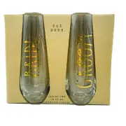 Rae Dunn BRIDE & GROOM Stemless Flutes Champagne Glasses W/ Gold. New Cheers!