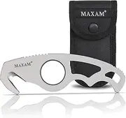 Maxam Gut Hook & Sheath - Hunting Knife for Gutting & Skinning Deer, Elk, Hogs, Cutting Fishing Lines, Lift Hot Grates - Stainless Steel Blade with Pouch - Outdoor Survival Gear for Hunters - 5-inch