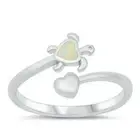 Turtle & Heart Ring Sterling Silver 925 White Lab Opal Face Height 10 mm Size 10