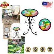 Weather-Resistant Mosaic Hummingbird Side Table - 12" Glass and Metal Finish