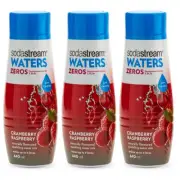 3x SodaStream 440ml Zeros Cranberry Raspberry Sparkling Soda Syrup Mix Low Sugar