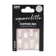 OXX Cosmetics 24 Pack Artificial Nails with Adhesive - Squareletto Shape, Butterfly