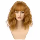 Strawberry Blonde Wig with Bangs for Women Short Curly Wavy Blonde Wig Strawb...